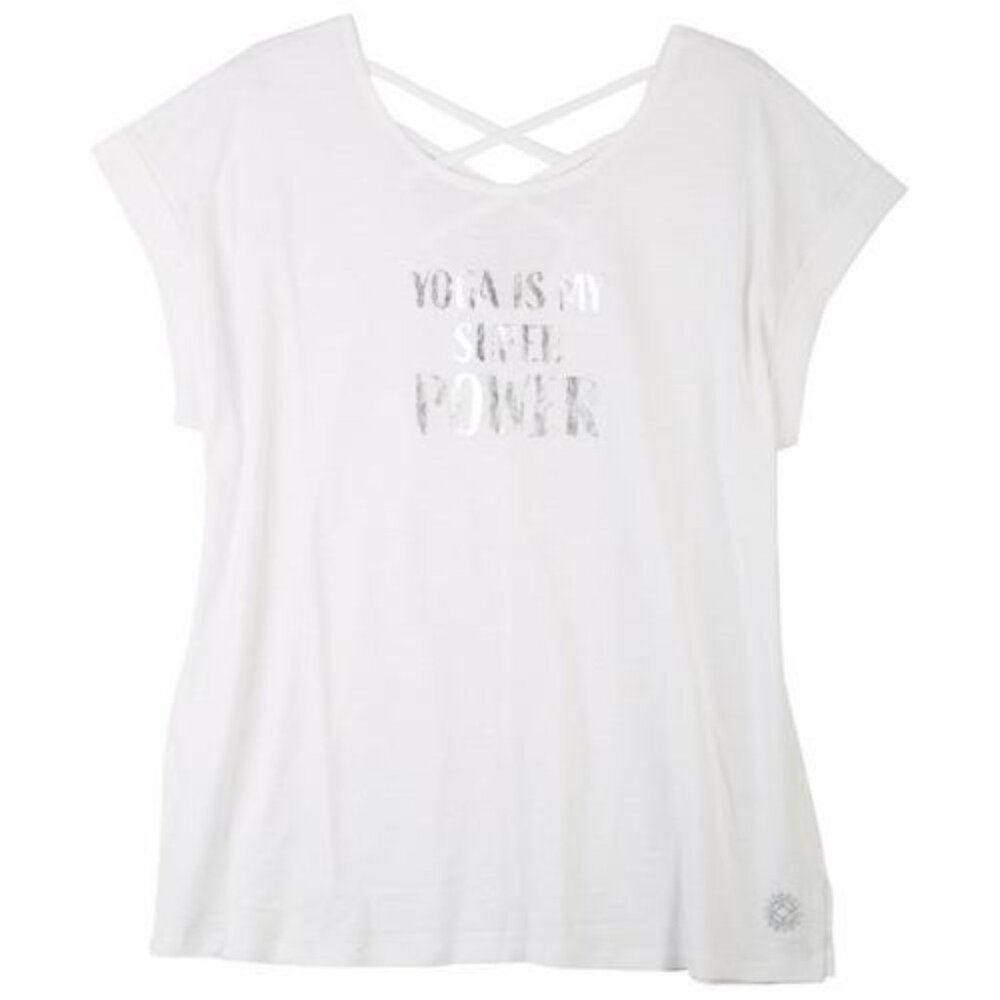 🚨DEAL! 402 Brisas Womens Yoga Superpower Lattice Back Short Sleeve Top Small